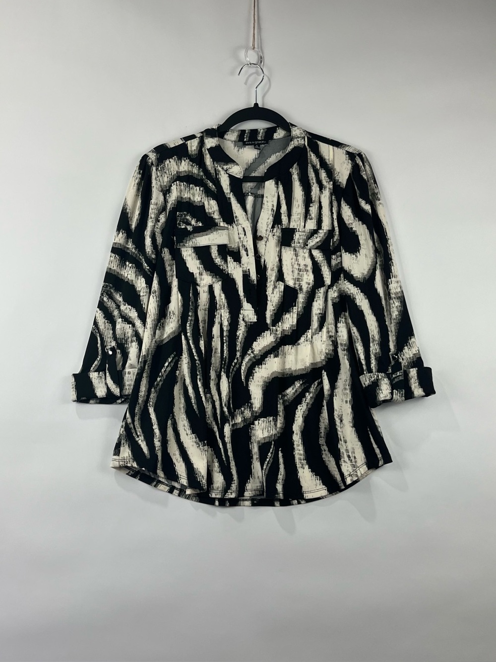 Ava & Grace Abstract Print Roll Tab 3/4 Sleeve Office Blouse S